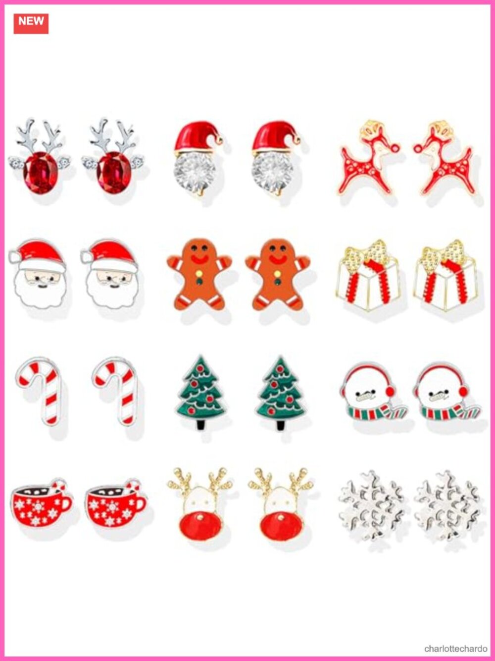 Christmas Dangle Earrings Set 10 Pairs Zinc French Wire Holiday Party Jewelry
